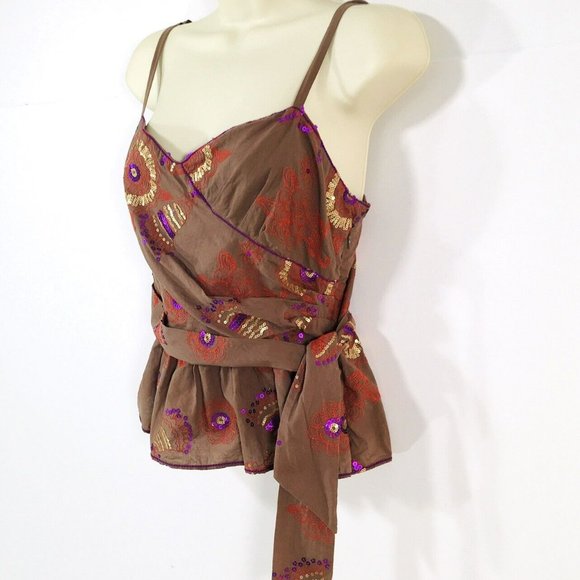 Chelsea & Violet Tops - Women's Chelsea & Violet Cami Top Sz L Boho Embroidered Sequin Peplum Top